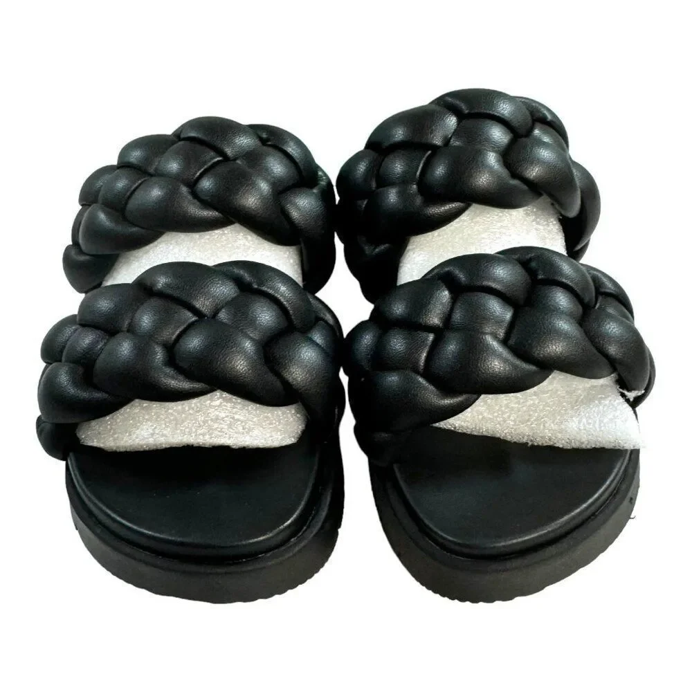 Soda Women's PopUp Black PU Braided Sandals Size 6 Slip On Flip Flop Shoes NEW - Picture 2 of 11